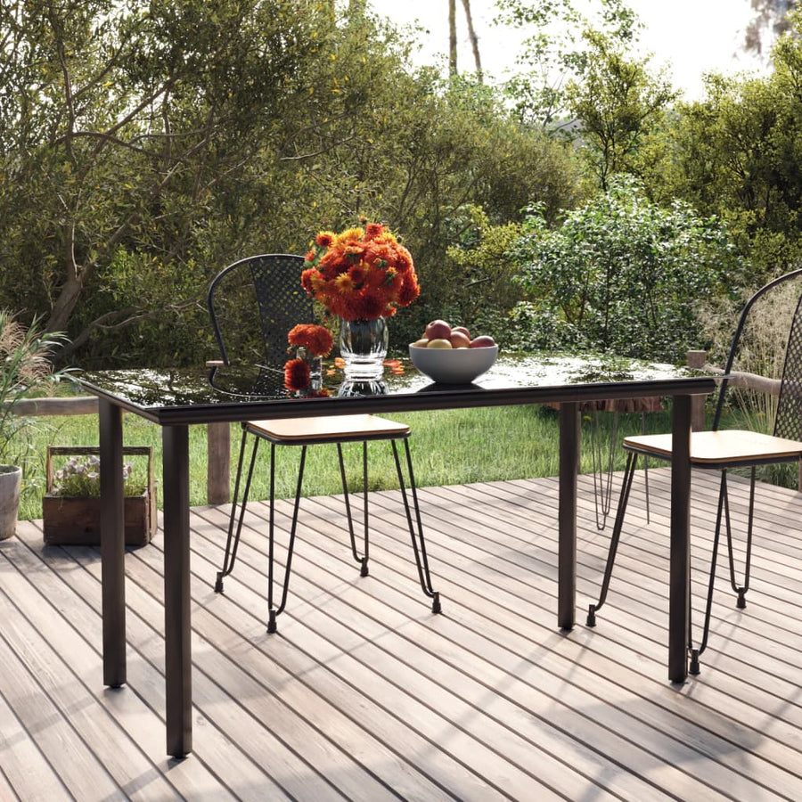 Garden Dining Table Black 200x100x74cm Steel and Tempered Glass