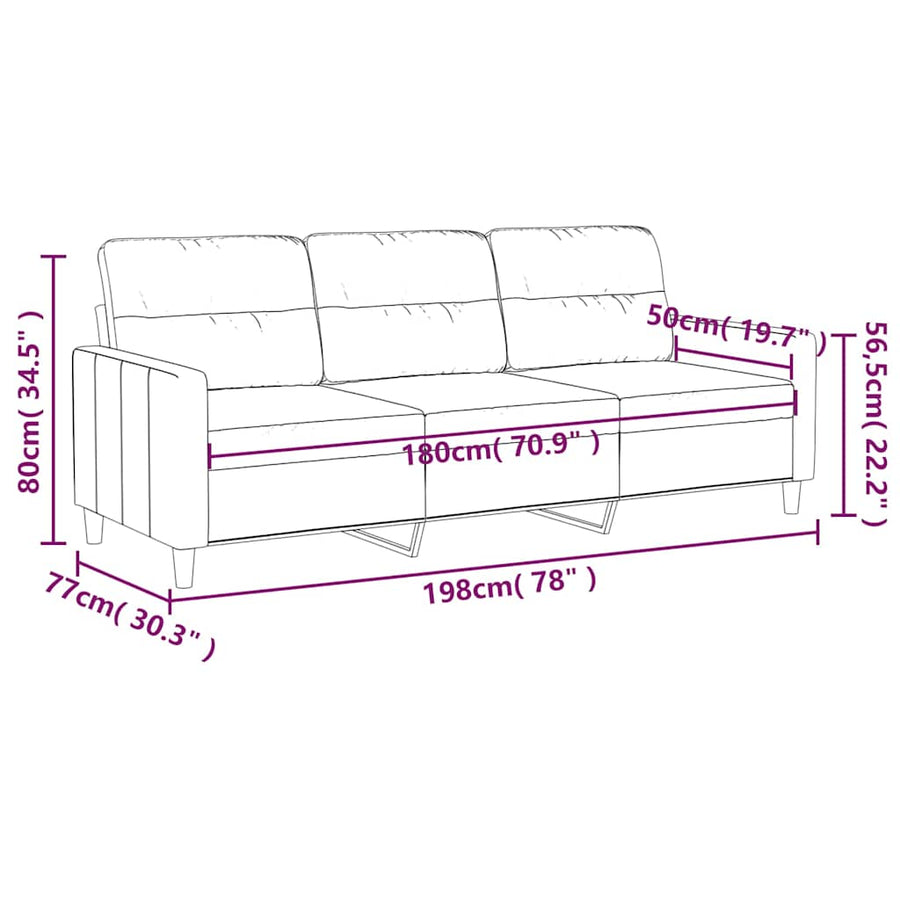 3-Seater Sofa Light Grey 180 cm Fabric