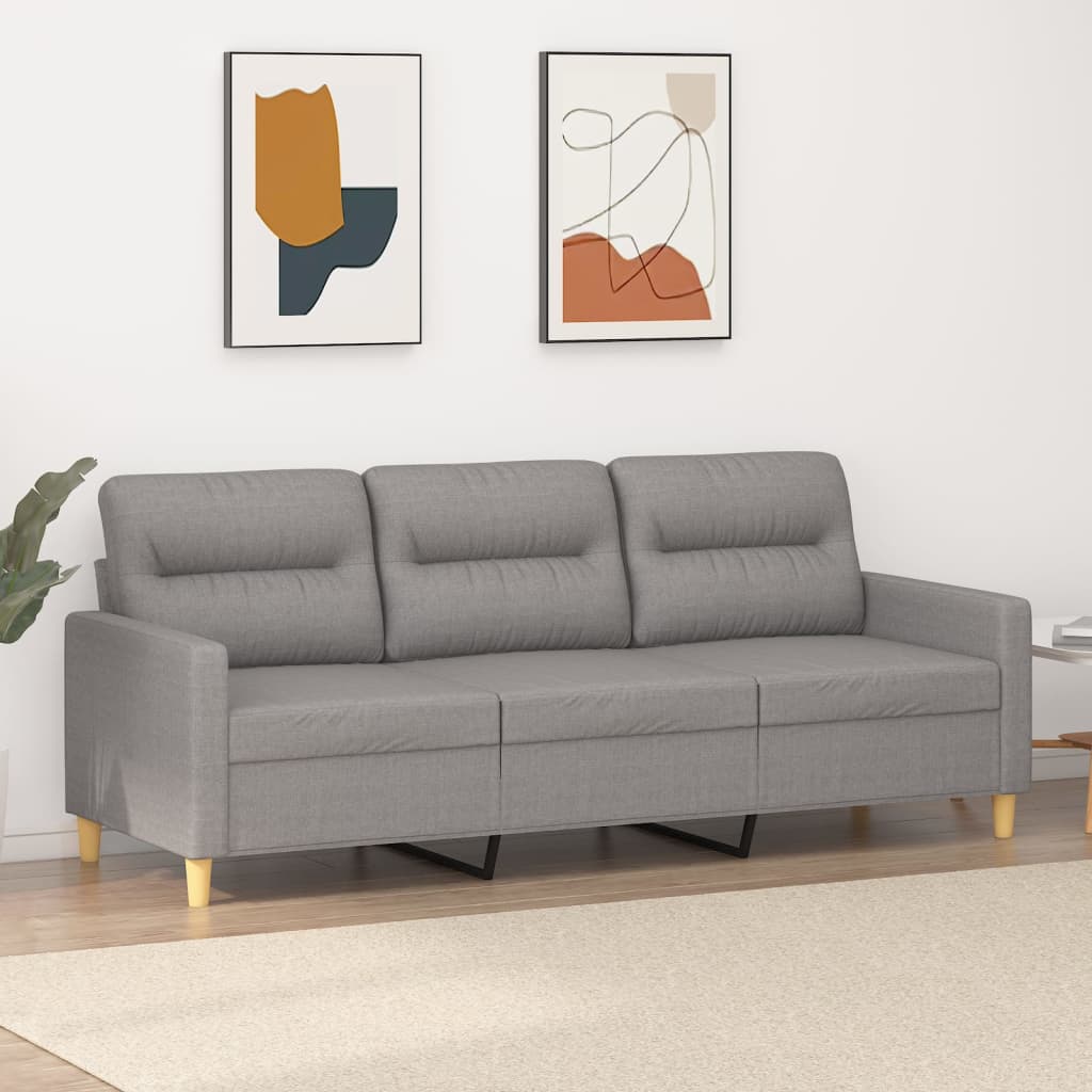 3-Seater Sofa Light Grey 180 cm Fabric