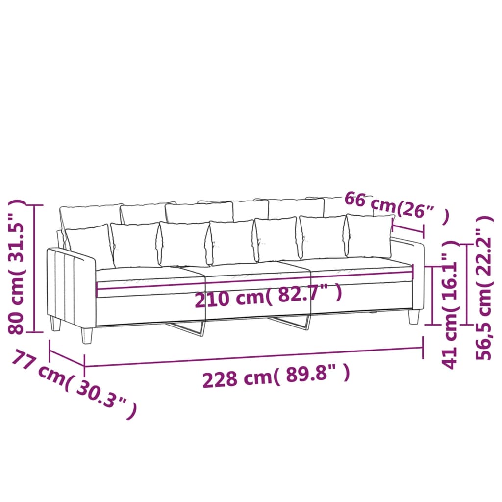 3-Seater Sofa Dark Grey 210 cm Fabric