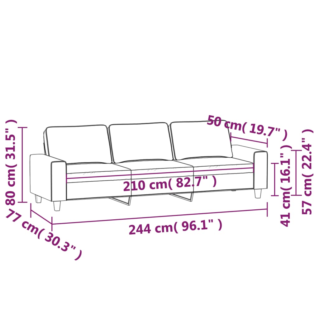 3-Seater Sofa Dark Grey 210 cm Microfibre Fabric