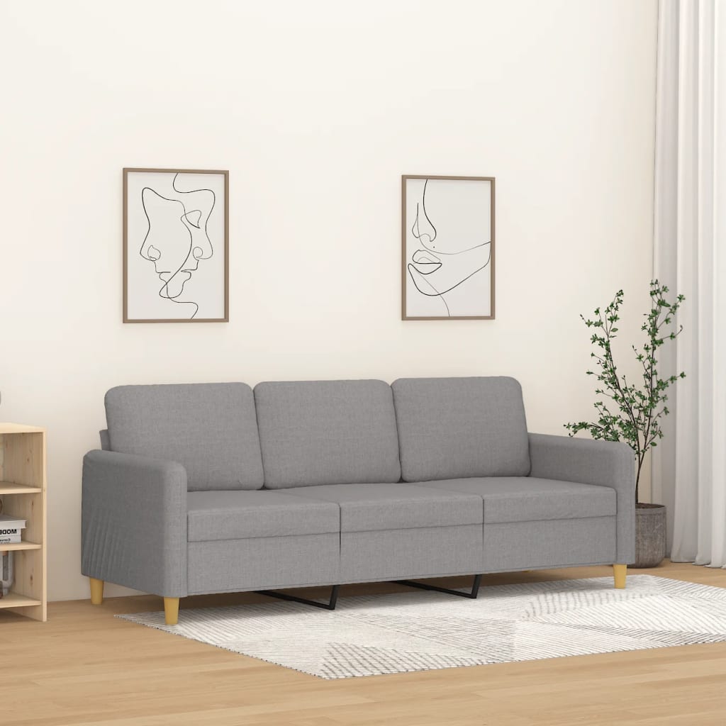 3-Seater Sofa Light Grey 180 cm Fabric