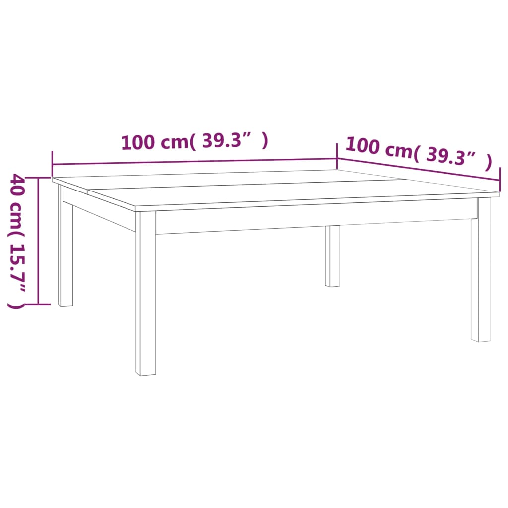 Coffee Table White 100x100x40 cm Solid Wood Pine