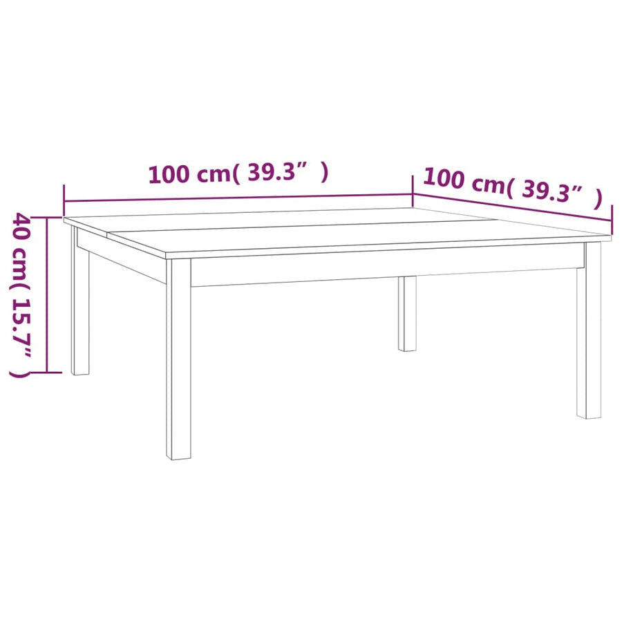 Coffee Table White 100x100x40 cm Solid Wood Pine