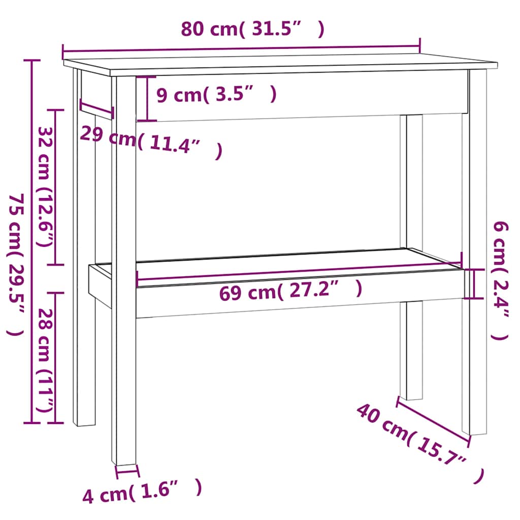 Console Table 80x40x75 cm Solid Wood Pine