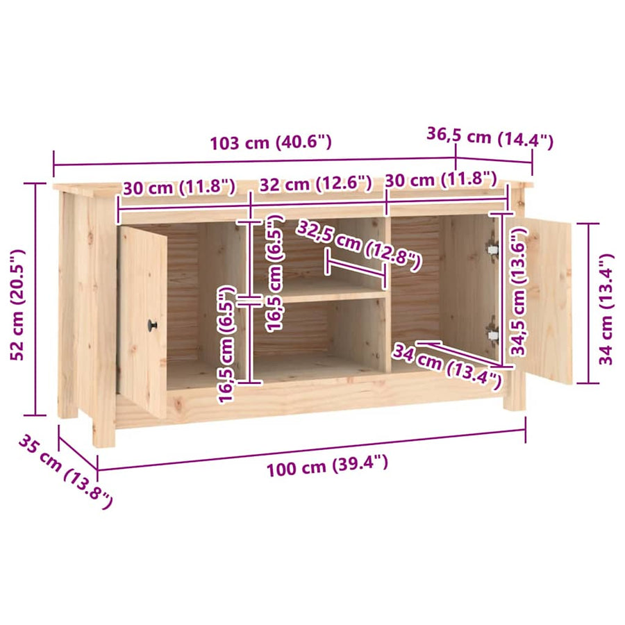 TV Cabinet 103x36.5x52 cm Solid Wood Pine