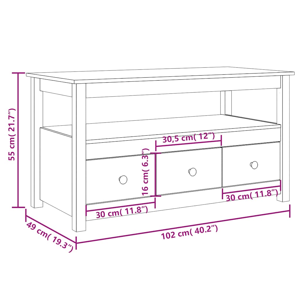 Coffee Table 102x49x55 cm Solid Wood Pine