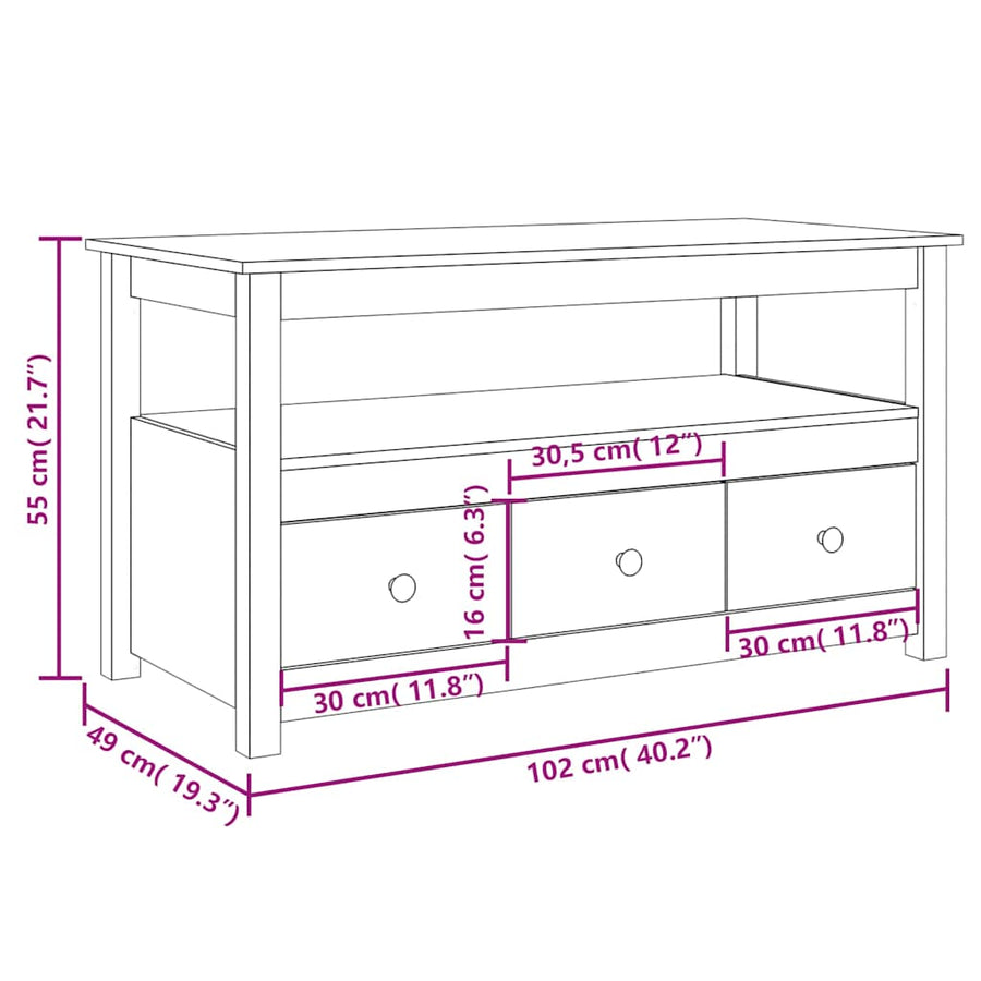 Coffee Table 102x49x55 cm Solid Wood Pine