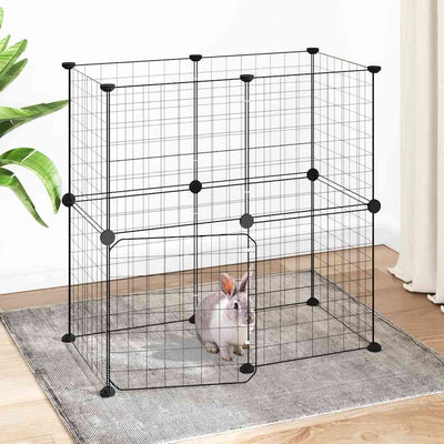 12-Panel Pet Cage with Door Black 70x35x70 cm Steel
