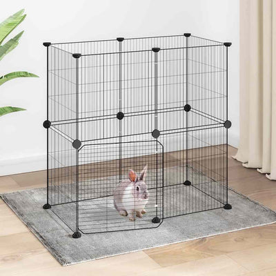12-Panel Pet Cage with Door Black 70x35x70 cm Steel