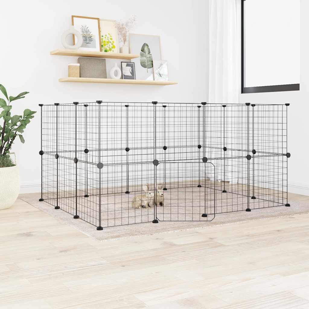 28-Panel Pet Cage with Door Black 35x35 cm Steel
