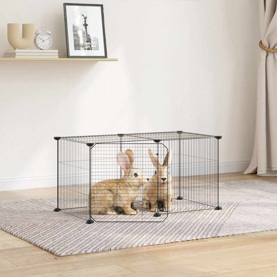 8-Panel Pet Cage with Door Black 70x35x35 cm Steel