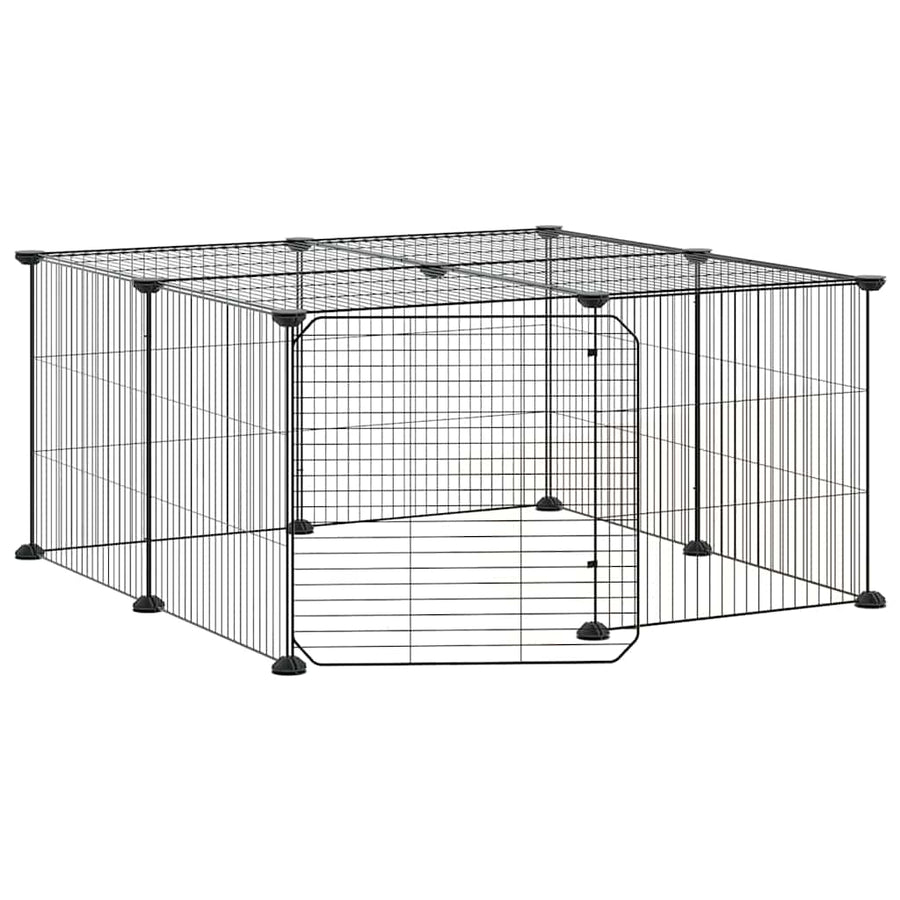 12-Panel Pet Cage with Door Black 70x70x35 cm Steel, image 2
