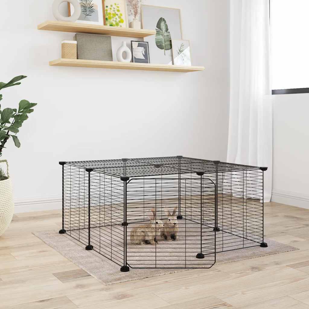 12-Panel Pet Cage with Door Black 35x35 cm Steel