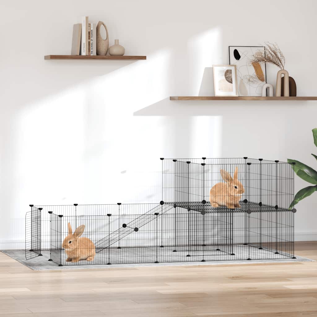 36-Panel Pet Cage with Door Black 35x35 cm Steel