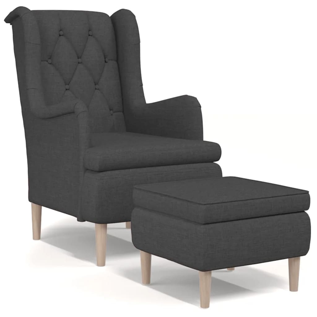 Armchair with Stool Dark Grey Fabric