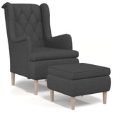 Armchair with Stool Dark Grey Fabric - Front View