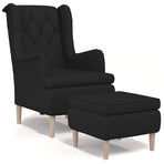 Armchair with Stool Black Fabric