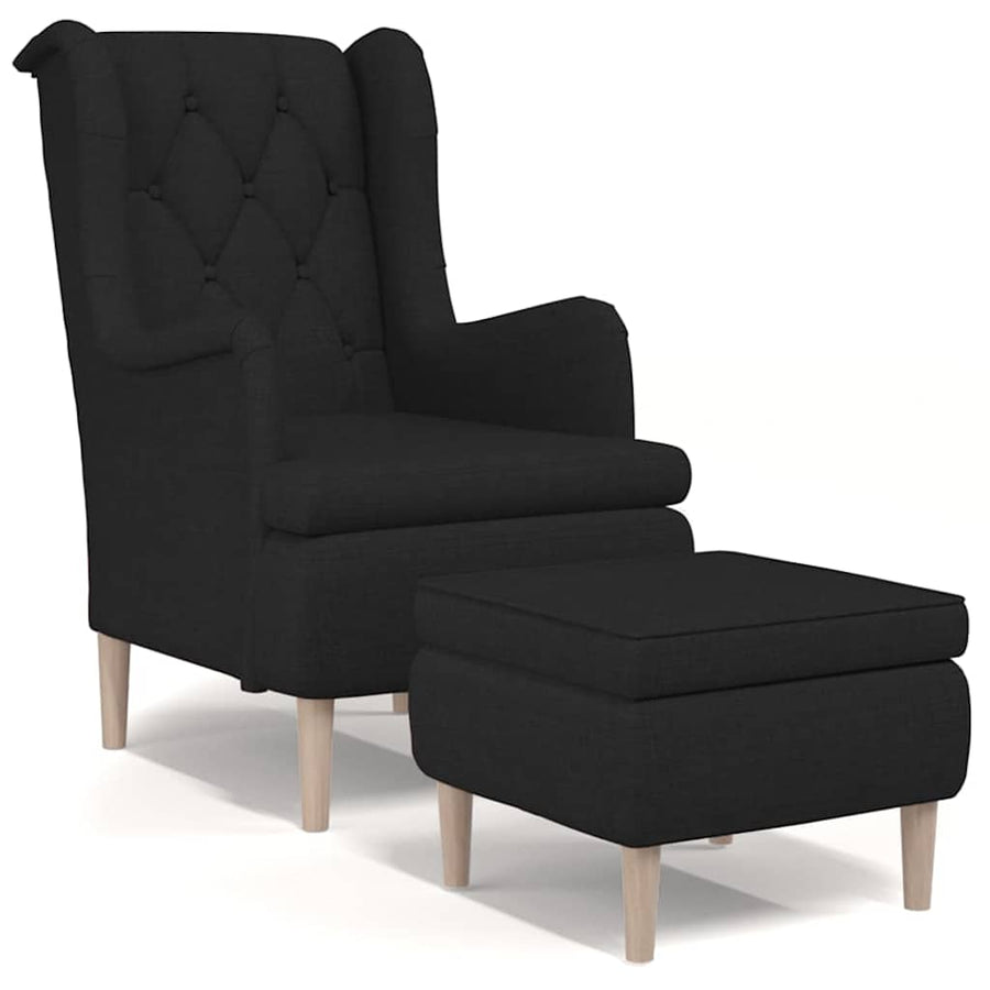 Armchair with Stool Black Fabric