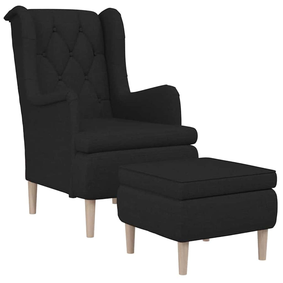 Armchair with Stool Black Fabric