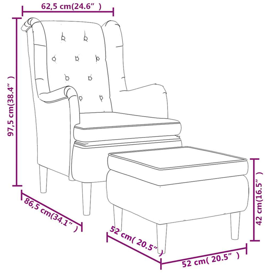 Armchair with Stool Black Fabric