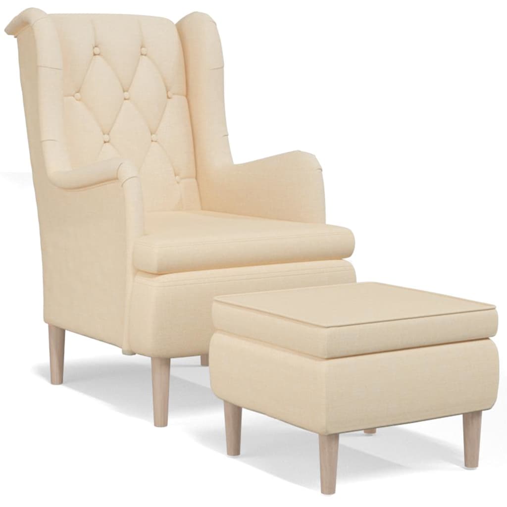 Armchair with Stool Cream Fabric
