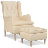 Armchair with Stool Cream Fabric