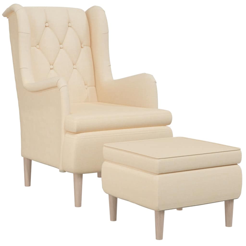Armchair with Stool Cream Fabric