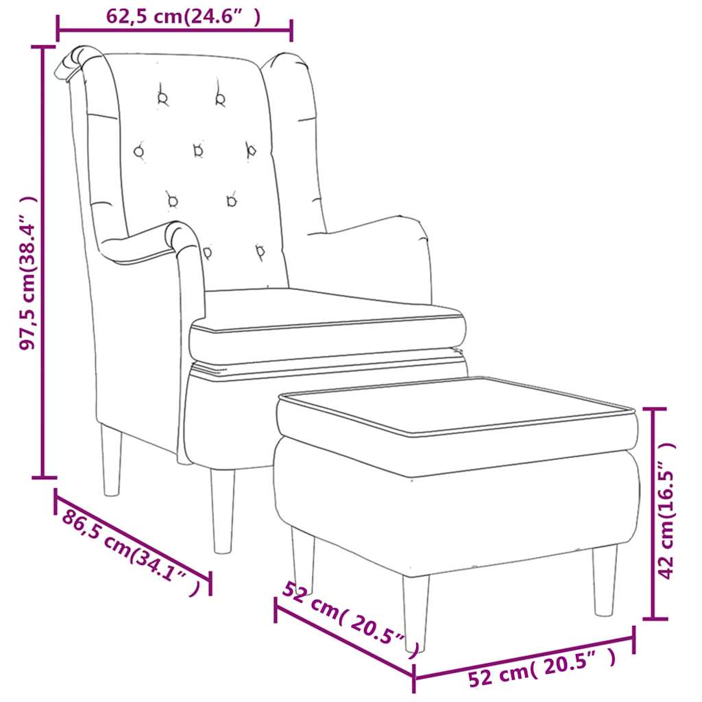 Armchair with Stool Cream Fabric