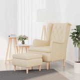 Armchair with Stool Cream Fabric
