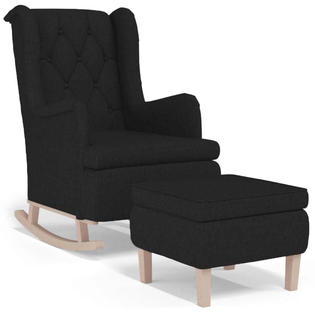 Armchair with Rocking Legs and Stool Black Fabric