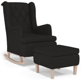 Armchair with Rocking Legs and Stool Black Fabric