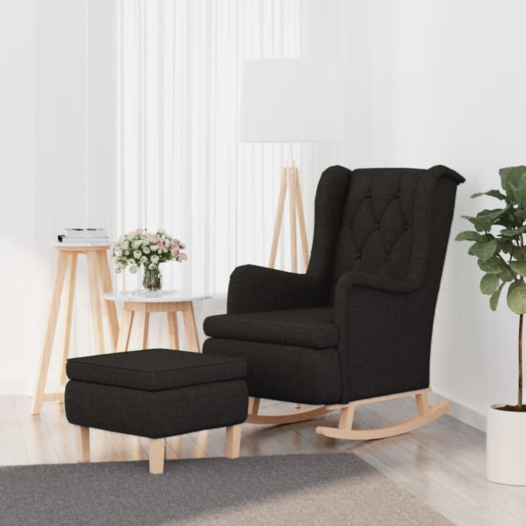 Armchair with Rocking Legs and Stool Black Fabric