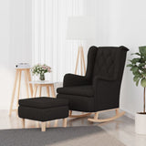 Armchair with Rocking Legs and Stool Black Fabric