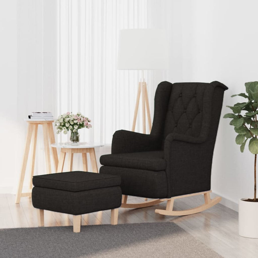 Armchair with Rocking Legs and Stool Black Fabric