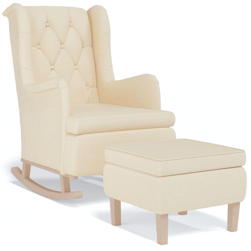 Armchair with Rocking Legs and Stool Cream Fabric