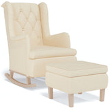 Armchair with Rocking Legs and Stool Cream Fabric