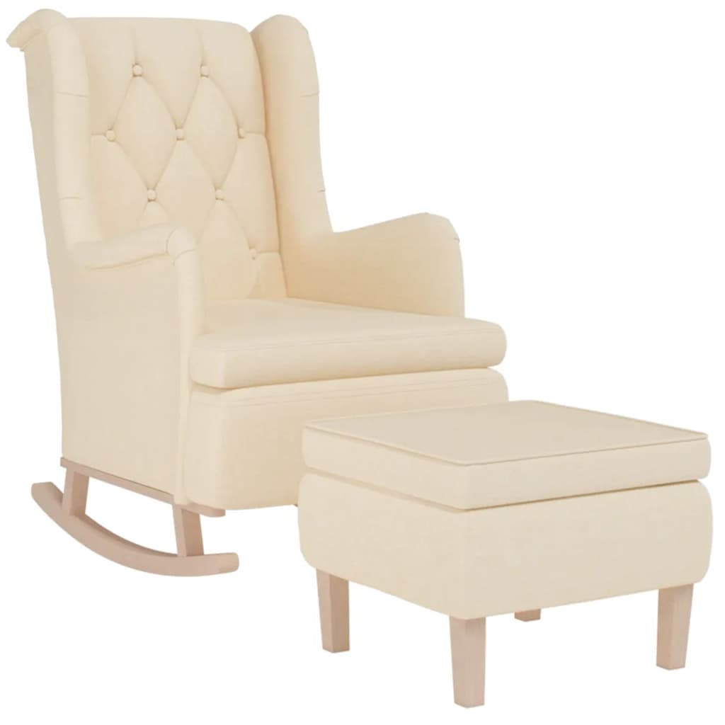 Armchair with Rocking Legs and Stool Cream Fabric