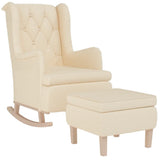 Armchair with Rocking Legs and Stool Cream Fabric