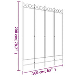 4-Panel Room Divider White 160x200 cm Fabric