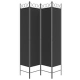 4-Panel Room Divider Black 160x200 cm Fabric - Top-Down View