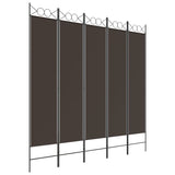 5-Panel Room Divider Brown 200x200 cm Fabric - Front View