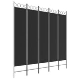 5-Panel Room Divider Black 200x200 cm Fabric - Front View