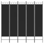 5-Panel Room Divider Black 200x200 cm Fabric