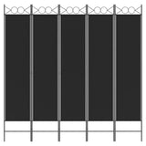 5-Panel Room Divider Black 200x200 cm Fabric - Side View