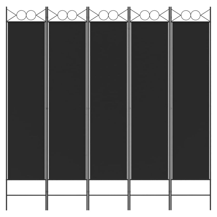 5-Panel Room Divider Black 200x200 cm Fabric