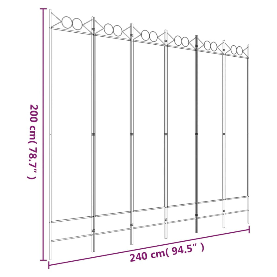 6-Panel Room Divider White 240x200 cm Fabric
