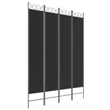 4-Panel Room Divider Black 160x220 cm Fabric - Front View