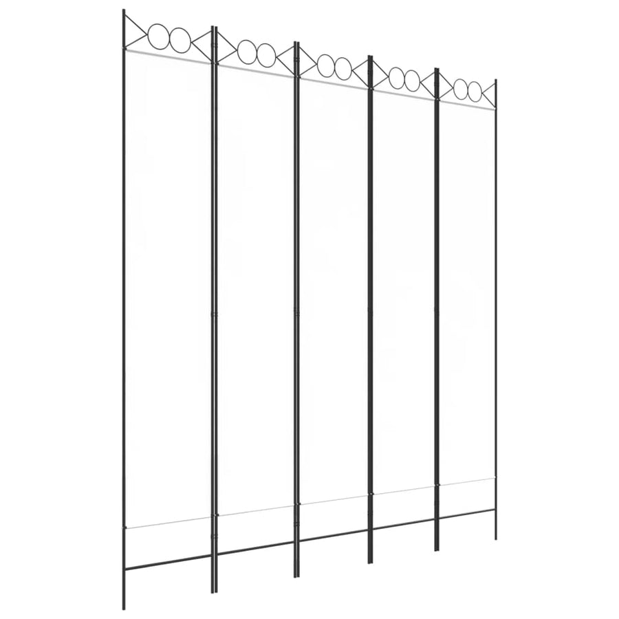 5-Panel Room Divider White 200x220 cm Fabric