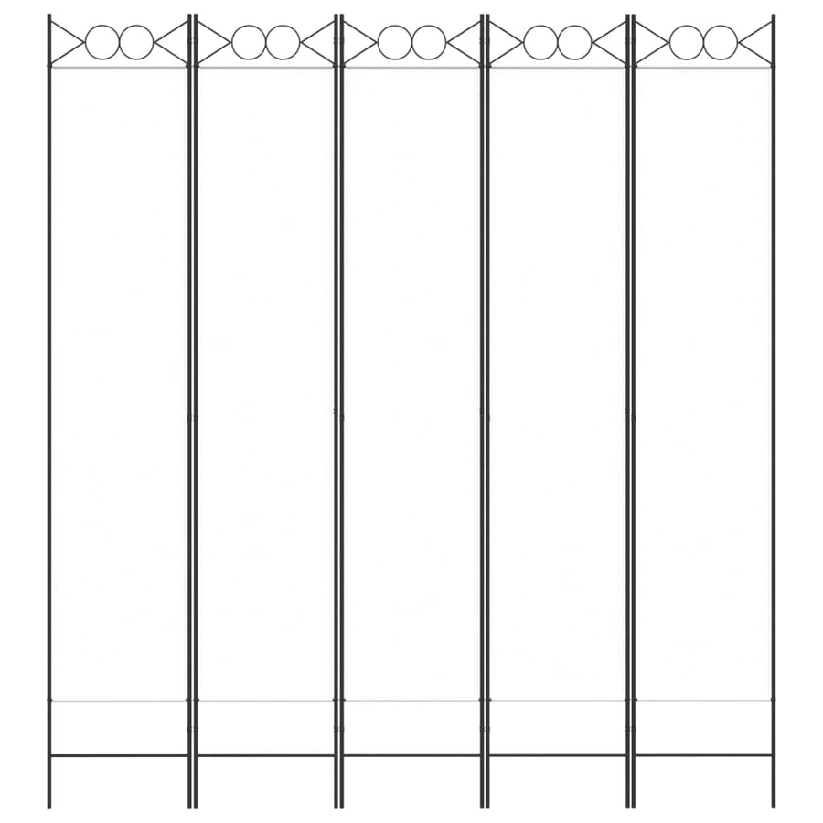 5-Panel Room Divider White 200x220 cm Fabric